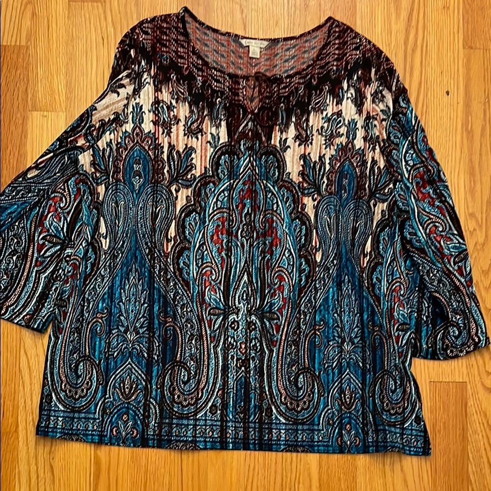 Cato Blue Brown 3/4 Sleeve Blouse